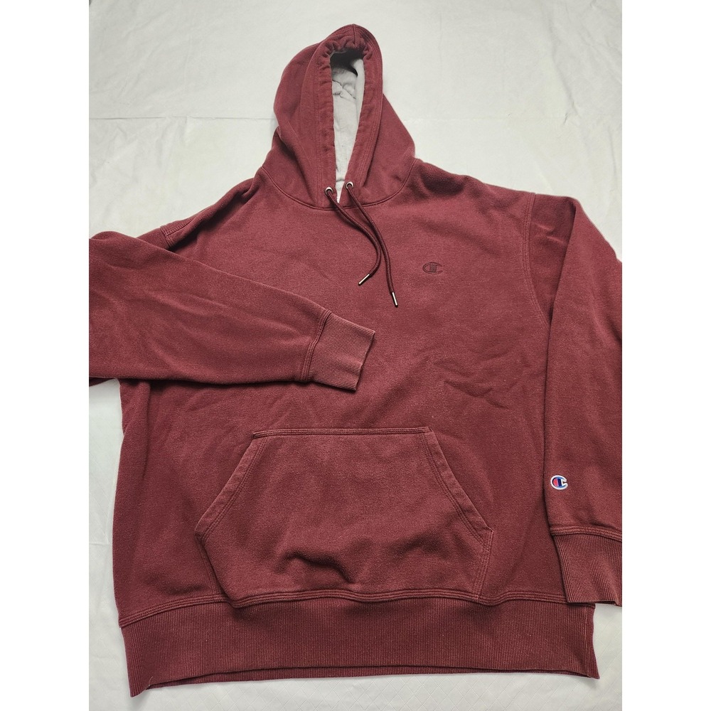 Champion Hoodie Mens XL Red Pullover Fleece Embroidered C Logo Kangaroo Pocket